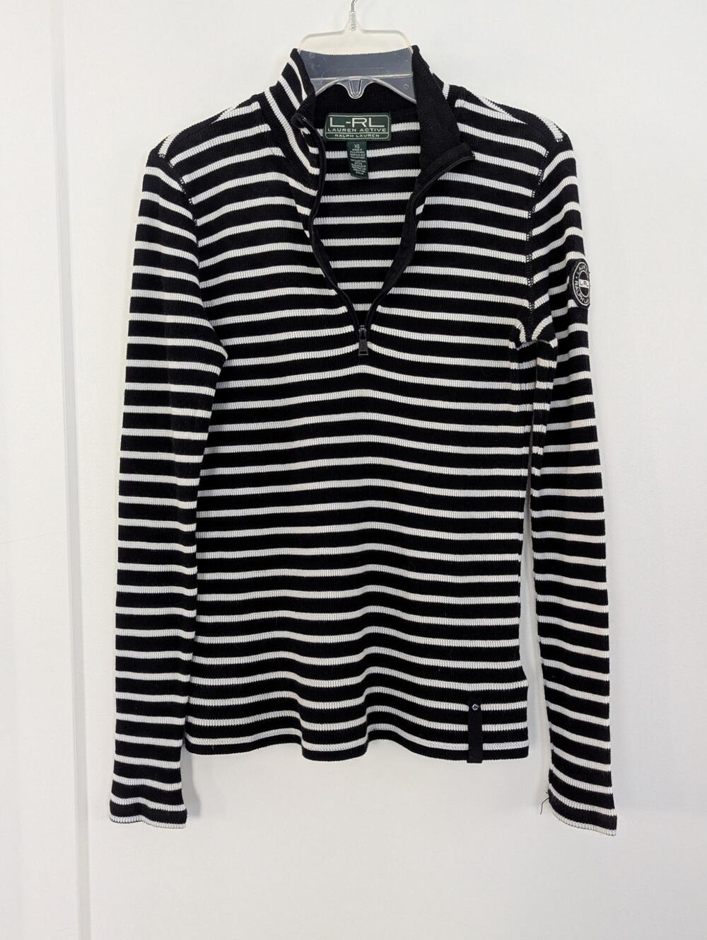 L-RL Lauren Active Ralph Lauren women's XS Black White Stripe Cotton Thermal